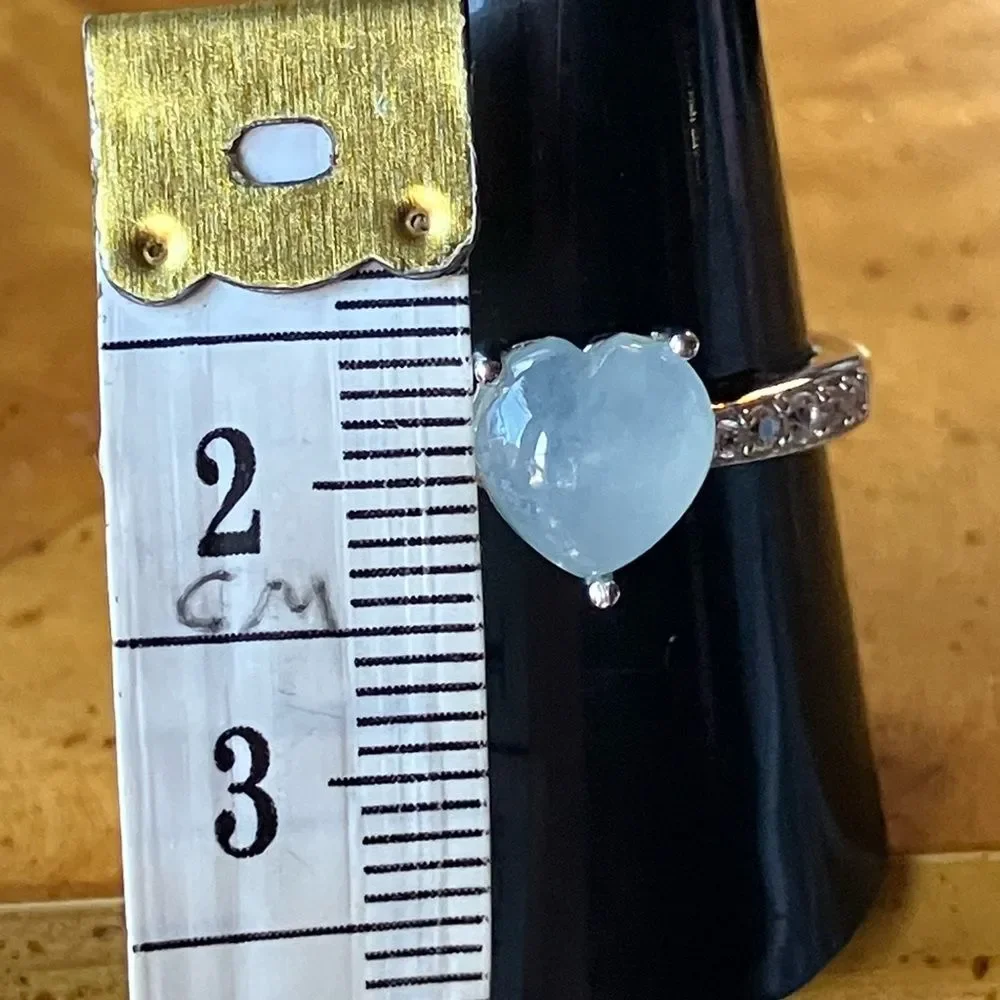 Genuine Aquamarine Sterling Silver Heart Ring Size 9